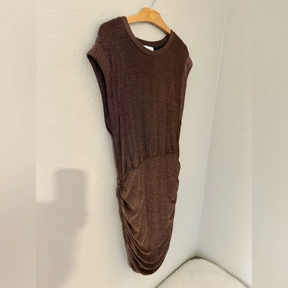Evereve Ashlyn Metallic Sparkle Brown Mini Dress - Picture 5 of 6